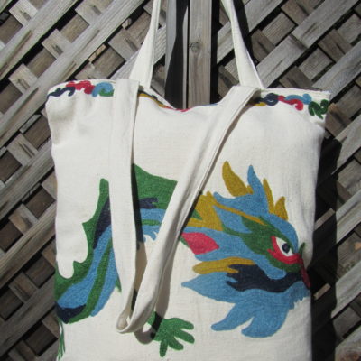 Market Bag Hand Embroidered  Original Dragon