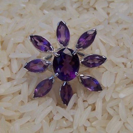 Silver ring Amethyst stones